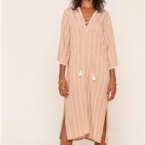 Beachgold Anthropologie Boho Cover Up Midi Dress S Lace Up Tassel